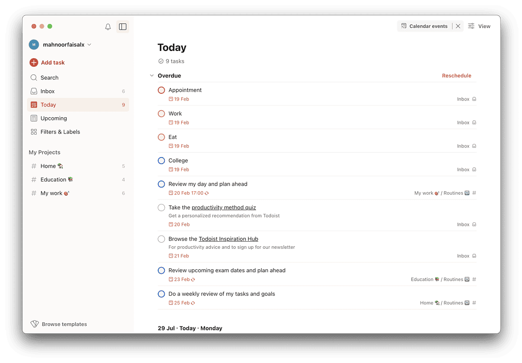 Todoist app on Mac